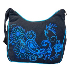Macha Cotton Shoulder Bag Unique Tapestry Floral Embroidery Hobo Shoulder Bag Hippie Bag Boho Bag, blue