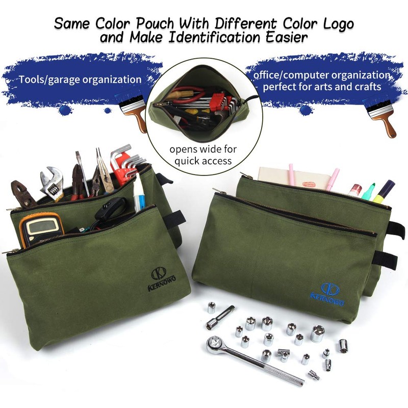 KERNOWO 4 Pack Upgrade Zipper Canvas Tool Pouch, 20 oz