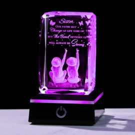 Sisters Birthday Gifts from Sister - Crystal Engraved Keepsake with Led Base - Big Bestie Present for Girls Soul Gifts for Women - Best Unique Gifts On Christamas Mothers Valentines