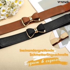 VONMELLI Women's Elastic Thin Waist Belt, Vintage Slim Belt for Dress, Stretch Belt with Bow Buckle, black