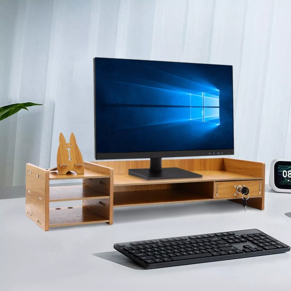 Wood Desk Organizer Home Office Desktop Storage Drawer Computer Holder