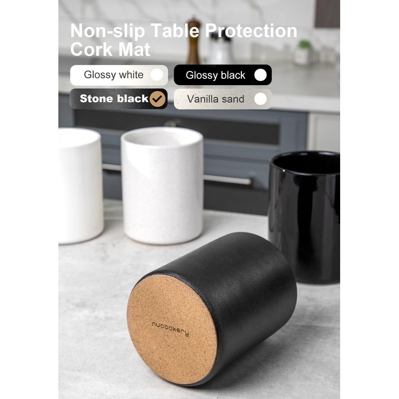 Nucookery Utensil Holder, 6.4" Ceramic Kitchen Utensil Holder with Countertop-Protection