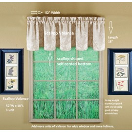 Today's Curtain, Flora Leaf Jacquard Valance 18", Taupe, 52" W x 18" L