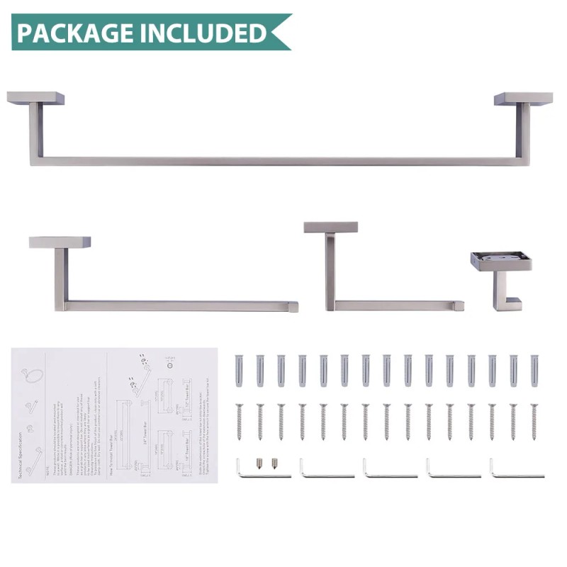 Brushed Nickel Bath Towel Rack,Hand Towel Holder,Hook,Toilet Paper Rack(4 Piece),SUS