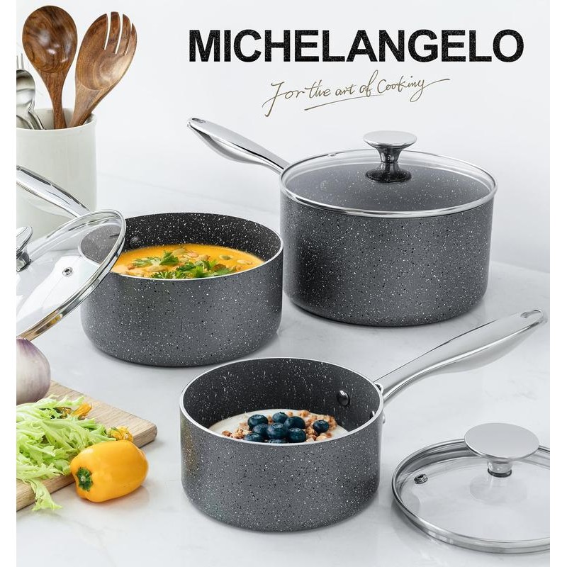 MICHELANGELO Sauce Pan with Glass Lid, Granite Nonstick Sauce Pan