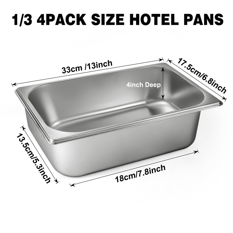 West Bay 4 Pack 1/3 Hotel Pan with Lids, 4''
