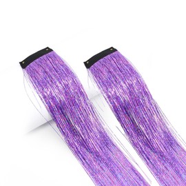 Leliafleury 6PCS Purple Hair Tinsel Clip 50cm Glitter Hair Tinsel Extensions Clip in Hair Extensions Sparkle Hair Strands for Party Cosplay Hair Accessories