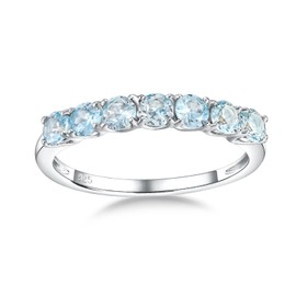 AGRULE Wedding Band Rings 2mm Stackable Eternity Engagement Ring Sterling Silver March Birthstone Jewelry Blue Aquamarine Ring for Women, Size 7