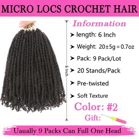 COOKOO 9 Packs Pre-looped Micro Twist Crochet Braids Hair 6 Inch Pre-twisted Crochet Mini Senegalese Twist Hair Kinky Twist Crochet Hair With Curly Ends Synthetic Crochet Hair Extensions(2#)