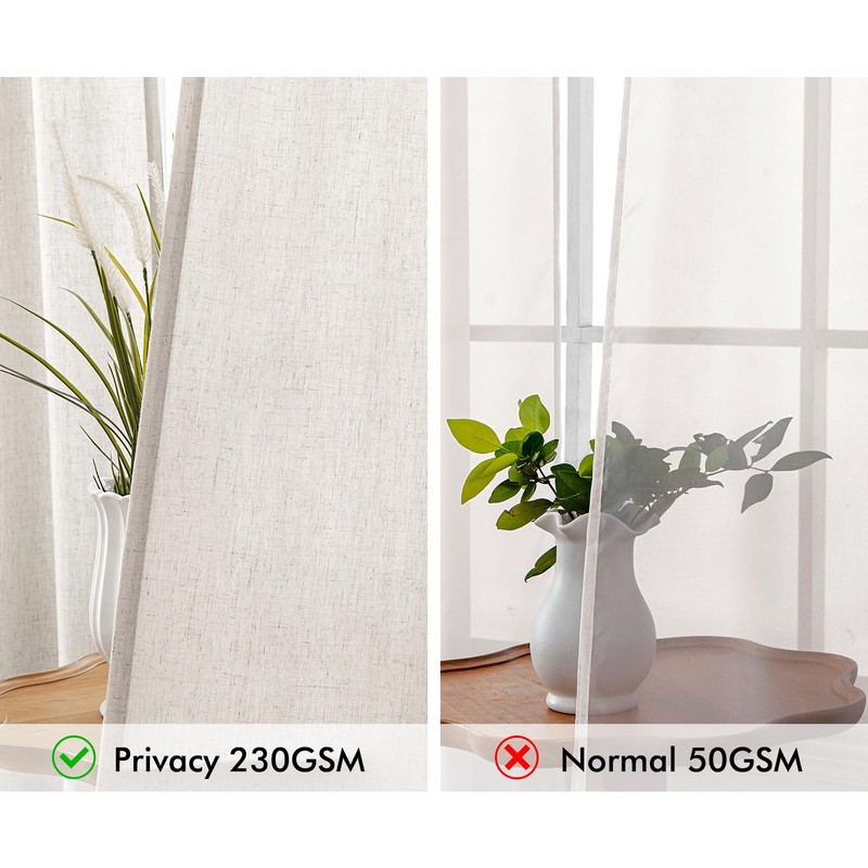 MIULEE Non-See-Through Privacy Linen Curtains 2 Panels, Light Filtering Window