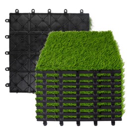 CraftVie Pack 9, Artificial Grass Tiles Outdoor 12"x12", Turf Tiles Interlocking Outdoor with Synthetic Fake Grass Squares, self-draining Grass Tiles Outdoor Patio, pad for Dogs and Pets