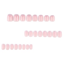 Short Press on Nails Square Fake Nails Light Purple French Tip Artificial Nails Acrylic Full Cover False Nails with Designs Glossy Glue on Nails Gradient Pink Stick on Nails for Women Girls 24PCS