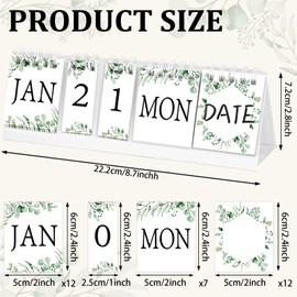 Green Leaves Perpetual Desk Flip Calendar Christmas New Year Gift for Women Calendar Greenery Desktop Calendar for Desk Office Classroom Decor Calendar with Day Date Month Display Planner 8.74X2.76 In