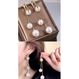 Long Pearl Earrings for Women Dangling Dainty Trendy 14 Lightweight Hypoallergenic Gold Hoop with Pearl Chain Earrings