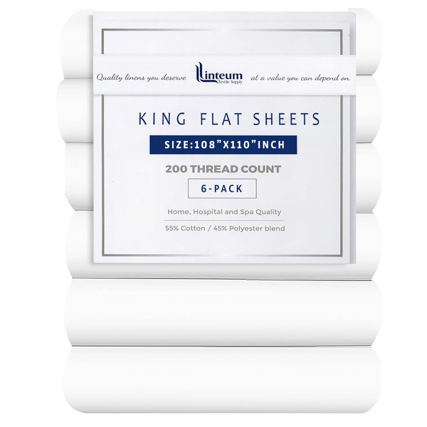 Linteum Textile Percale Flat Bed Sheets - 6 Pack, 108x110