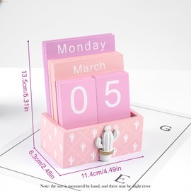 Notakia Perpetual Calendar Wooden Blocks Vintage Wood Block Calendar for Home Office Desk Accessories Week Month Date Display (Pink Calendar)