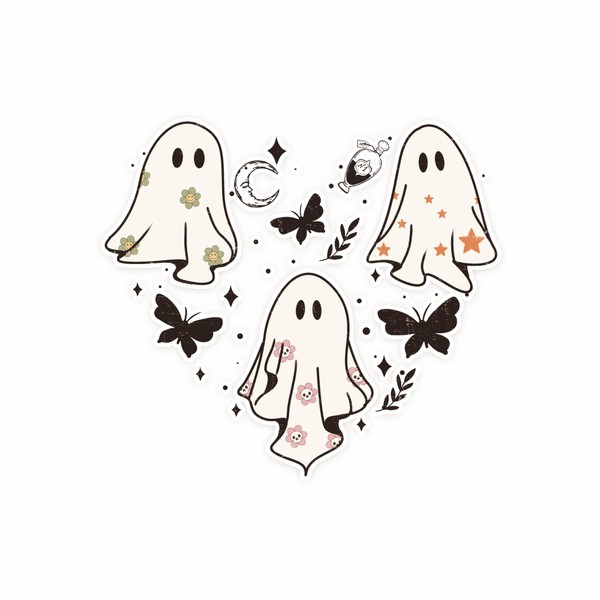 Ghost and Ghouls Heart Shaped Stickers - 5 Inches On