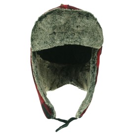 Chenille Woorich Plaid Trapper Hat with Faux Fur Earflaps W0590-Red/Black