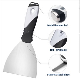 Mister Rui Putty Knife, 4 Inch Small Metal Putty Knife Scraper Tool for Wood, Stainless Steel Knife Paint Scraper with Hammer End, 4 Inch Paint Scraper Tool Taping Knife