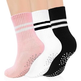 Women's Pilates non-slip yoga socks dance gym sports ankle socks - Color: 3 Pack Black White Pink, Size: One Size
