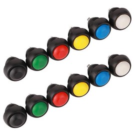 GTIWUNG 12pcs Round Button Switches Push Button Switches SPST ON/OFF Momentarinon Locking Push Button Switches (12mm Inner Diameter of Wear) (Red, Green, Yellow, Blue, Black, White)