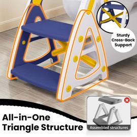 Primlect Potty Training Seat, 2-in-1 Toddler Toilet Seat with Step Stool, Ultra-Stable Potty Chair Attachment, Adjustable Seat and Step Ladder, Non-Slip Design, Splash Guard for Boys and Girls(Blue)