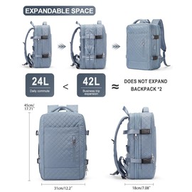 Large Travel Backpack for Women Men Airline Approved,Waterproof Laptop Carry on Backpack,Gym Hiking Backpack, Personal Item Size College Work Backpack Casual Daypack Rucksack Expandable,Jewel Blue
