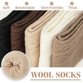 Justay 5 Pairs Womens Wool Socks Winter Warm Boot Socks Casual Thick Knit Crew Socks Gifts for Women