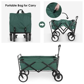 Tory Carrier Folding Wagon Cart, Outdoor Garden Cart Foldable Wagon for Sports, Shopping, Camping, Portable Large Capacity Beach Wagon, Upgrade tyre