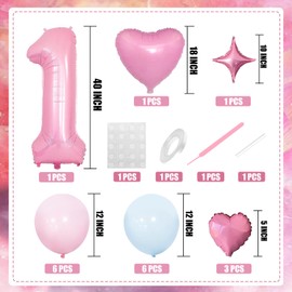 Pink Number 1 Balloons,40 Inch Birthday Helium Foil Number Balloons 1nd Birthday Decorations for Girls and Boys Unicorn Themed Party, Baby Shower, and Anniversary Decor