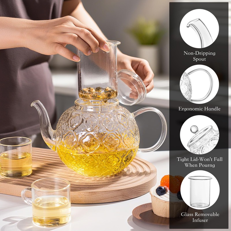 Glass Teapot with Removable Infuser-1500ml/50oz Clear GlassTea Pot for Stovetop,