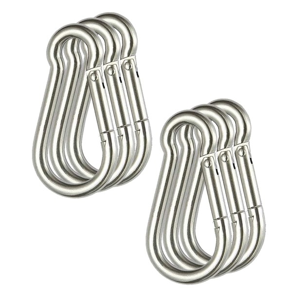 MYUYONG 6 PCS 304 Stainless Steel Carabiner Spring Snap Hook，Silver