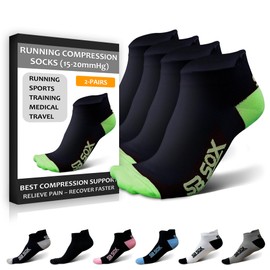 SB SOX 2-Pair Compression Running Socks for Men and Women – Low Cut/Ankle Athletic Socks for All-Day Wear (Medium, Black/Green)