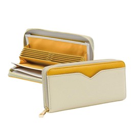 Elegante Women's Long Wallet, Large Capacity, Skimming, Round Zipper, Coin Purse, Receipt, Coin Through, Card Storage, Dull Color, Bi-Color, Two-Tone Zipper, RFID Magnetic, Stylish, Cute, yellow