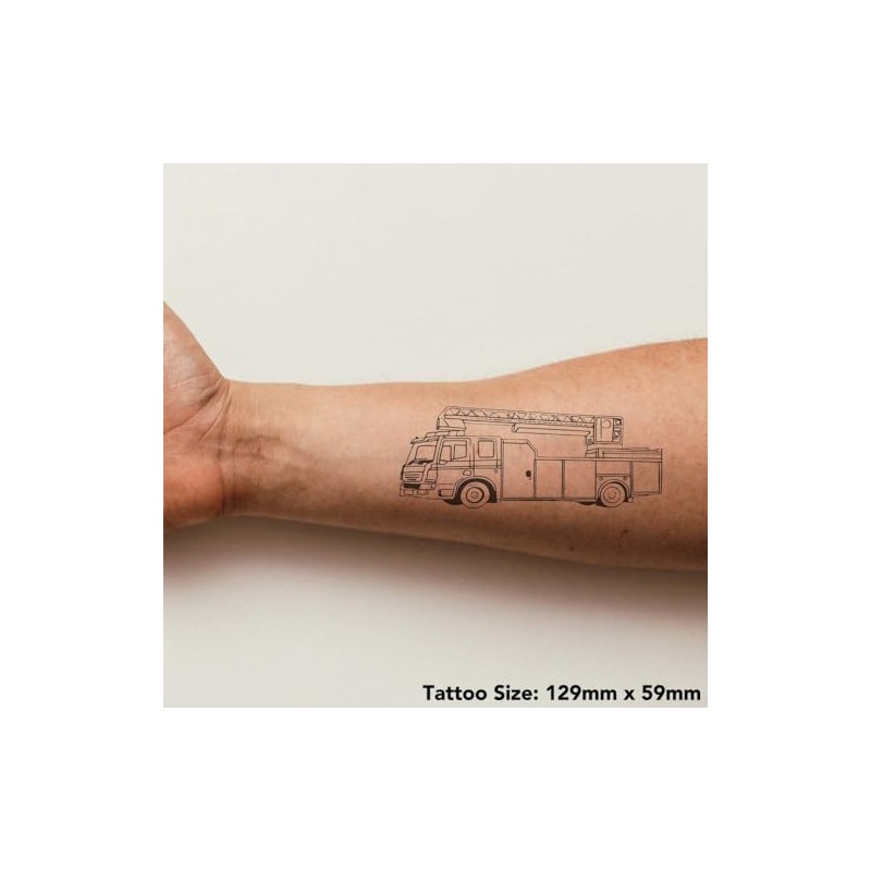 'Fire Truck' Temporary Tattoo - Water Resistant, Skin-Safe, Non-Toxic Transfer