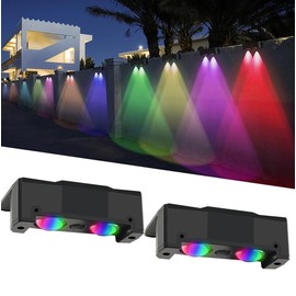 Gtliba Solar Fence Lights Outdoor 10 Colors, Warm White & RGB Solar Wall Lights, 12 Modes Deck Lights IP65 Waterproof Lighting for Railing, Wall, Deck, Step (Two Lights 2pack)