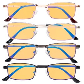 Eyekepper 4 Pack Reading Glasses Blue Light Blocking Memory Titanium Bridge Computer Readers Amber Tinted +2.00