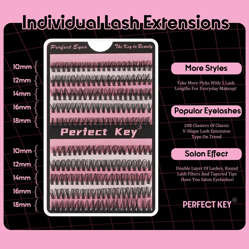 Perfect Key 200 Clusters Natural Look Eyelash Extensions Wispy Lash