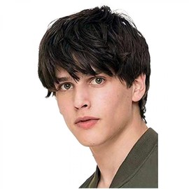 Men's Wig, Short Straight Brown Hair, Short Fluffy Brown, Short Curly Hair, Angled Fringe with Fringe Hair