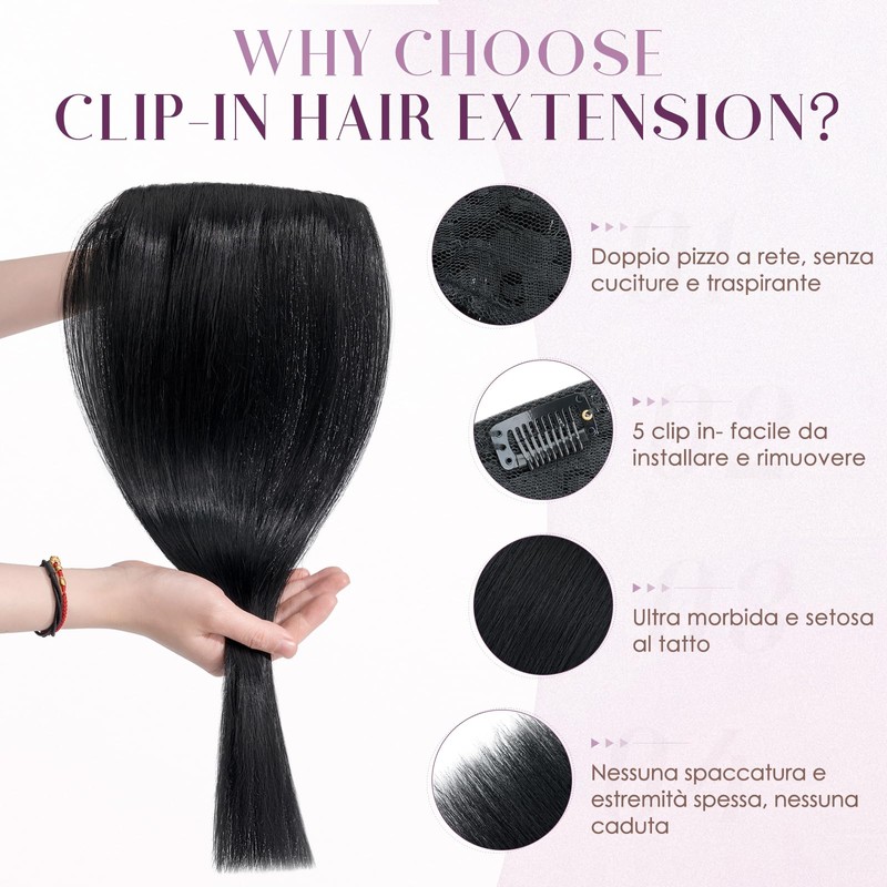 Clip Extensions In 100% Remy Human Hair for Women Jet
