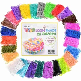 Loom Rubber Bands, 12750pc Rubber Band Refill Kit in 26 Colors with 500 Clips 6 Hooks, INSCRAFT Loomy Bands