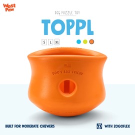 WEST PAW Zogoflex Toppl Treat Dispensing Dog Toy Puzzle – Interactive Chew Toys for Dogs – Dog Toy for Moderate Chewers, Fetch, Catch – Holds Kibble, Treats, X-Large, Tangerine