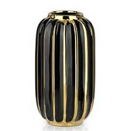 Briful Gold Plated Lantern Ceramic Vase Home Decor Creative Design Porcelain Decorative Flower Vase 8.66'' Black Ceramic Vases for Wedding Anniversary Decoration