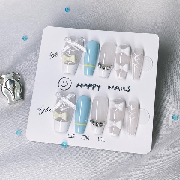 10pcs Handmade Press on Nails,Luxury Handmade Nails, 3D Design Hand-painted