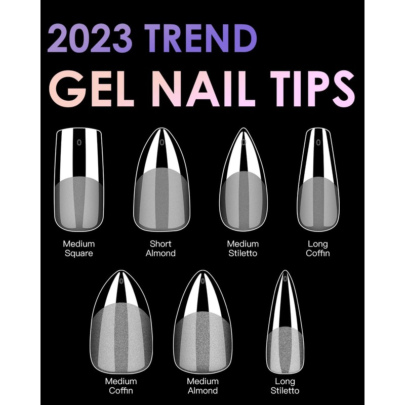 Soft Gel Nail Tips Medium Stiletto, 120PCS Pre Buff Full