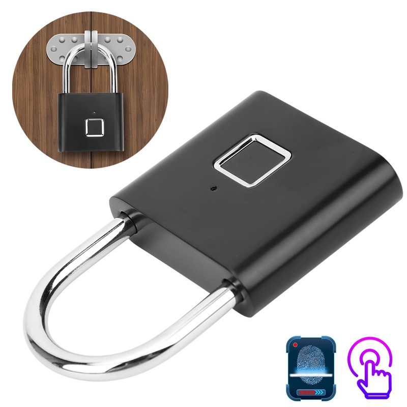 Smart Fingerprint Padlock USB Rechargeable Security LED Lock for Backpack