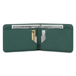 Vaultskin MANHATTAN Slim RFID Blocking Bifold Leather Wallet for Men - Minimalist Front Pocket Card Holder, Holds 9 Cards & Cash, Premium Italian Leather (Matt Green)