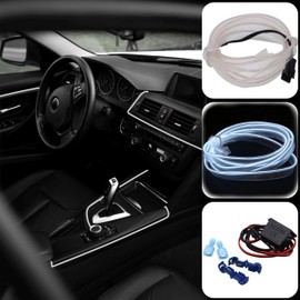 Recambo 2 m EL Wire LED Ambient Lighting, 12 V Flexible Neon Light Strip, Interior Lighting for Car, Inverter Included, Waterproof Ambient Light for Cars, White