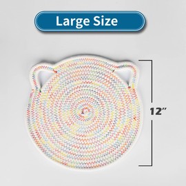 YONOVO 12" Cotton Trivets Set, 3Pcs Cute Cat Ear Large Pot Holders Woven Hot Pads Mats Thick Heat Resistant for Hot Pots and Pans Round Hot Plate Holder Washable Potholders Kitchen Gift (Blue)