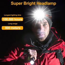Aikertec Rechargeable Headlamp,High Lumen Super Bright Headlamp Flashlight, 2 Mode, Waterproof, USB LED Headlamp Battery Powered for Outdoor Camping, Fishing, Hunting, Running